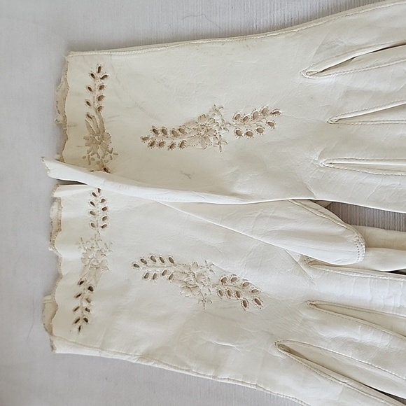 Vintage Ivory Leather Lace Gloves 6 3/4 Made In Italy - Picture 6 of 9